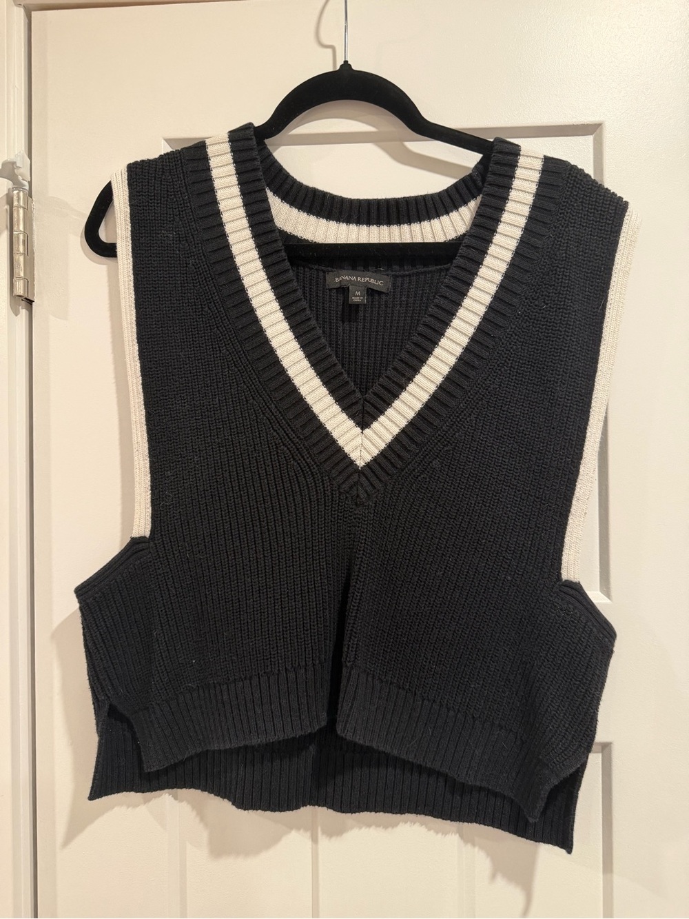 Banana Republic Black V-Neck Sweater Vest with White Trim